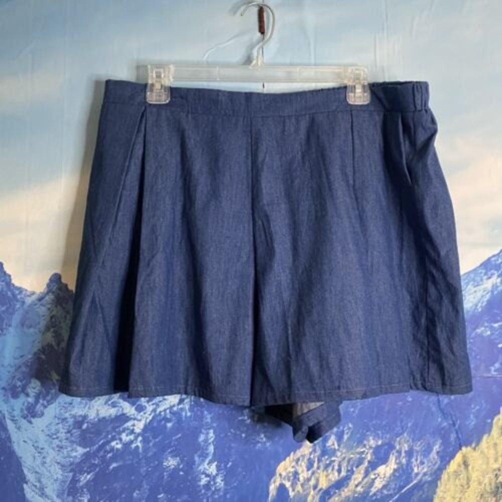 Y2K Plus Size No Label Denim Pleated Mini Skort